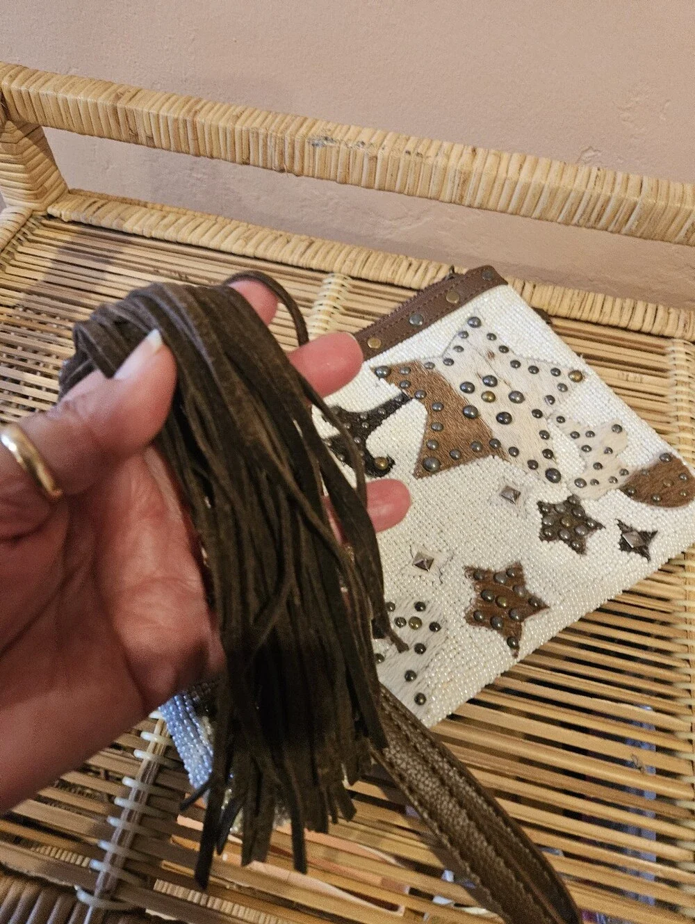 Shyanne Tegan Seed Beaded Cowhide & Leather  Clutch Wallet